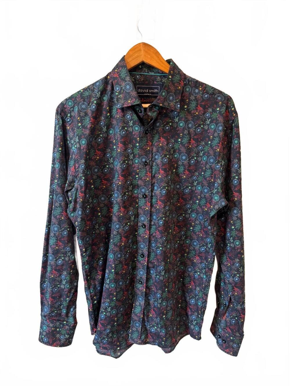 David Smith Australia Men's Shirt Bird Botanical Print Long Sleeve M Art to Wear
